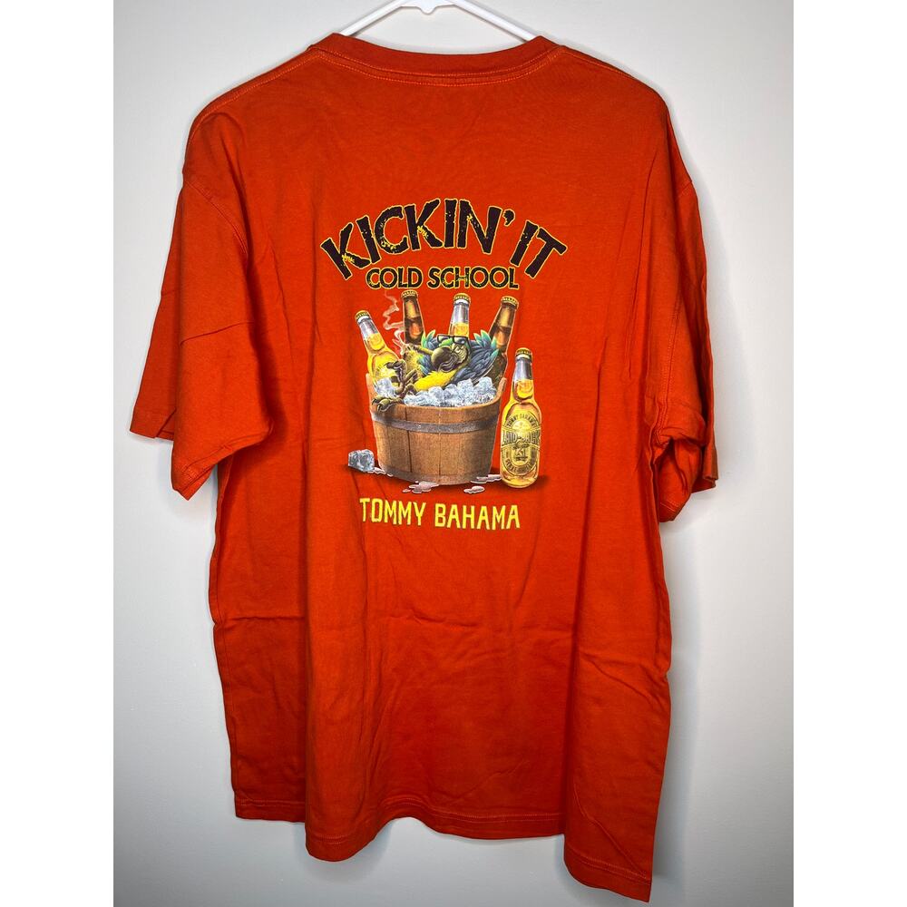 2000s Orange Kickin It Old School Tommy Bahama Beer Drinking Dad Shirt 2XL